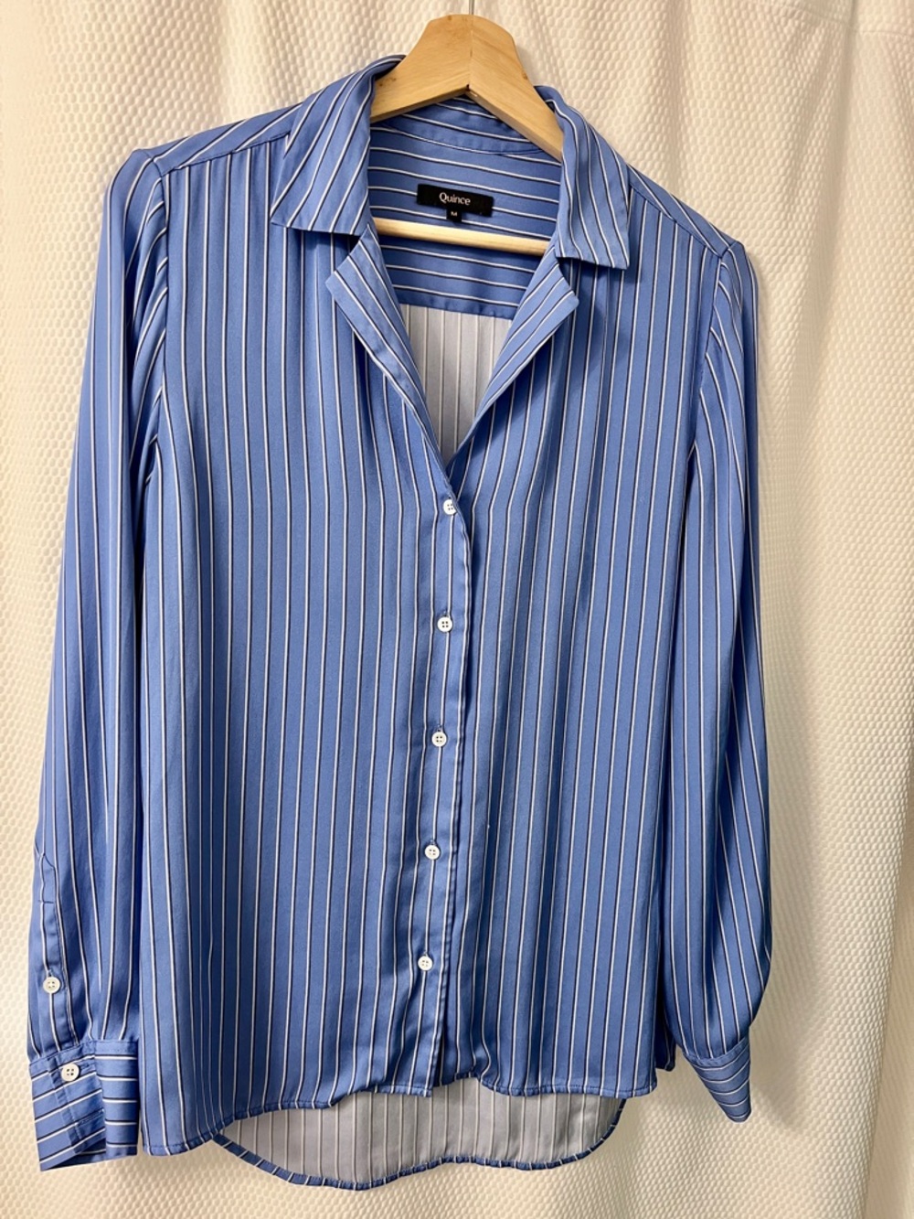 Quince Blue Pinstripe Button-Up Blouse